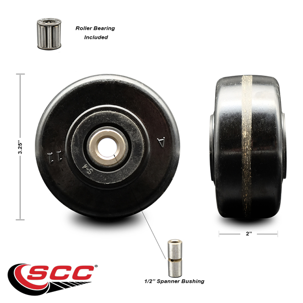 Service Caster SCC - 3.25" Phenolic Wheel Only w/Roller Bearing - 1/2" Bore - 700 lbs Capacity SCC-PHR3420